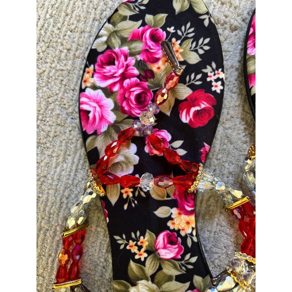 UGSA Beaded Sandals – Size 8‎ Floral Wrap Ankle Boho Red White Statement Shoes - Picture 5 of 5